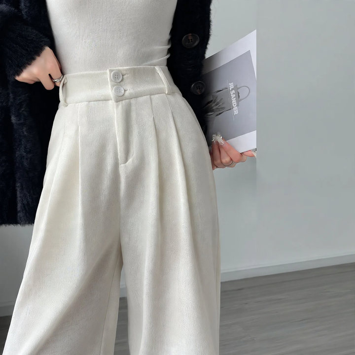 Padded corduroy pants with high waistband