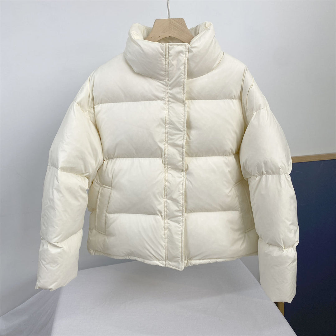 Short down jacket for girls, 95% white duck down, stand-up collar