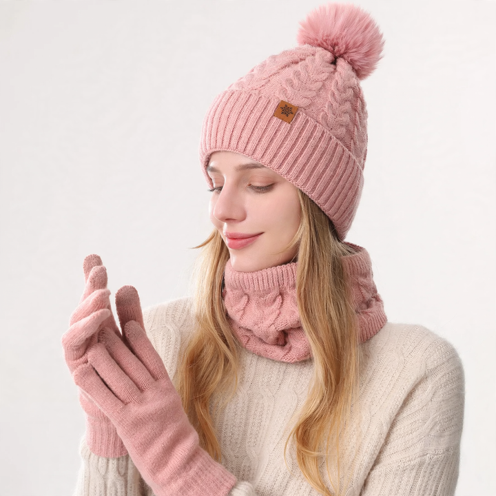Winter Set: Knitted hat, scarf, and gloves