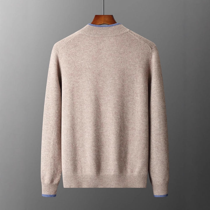 Men's zip-up cardigan with stand-up collar