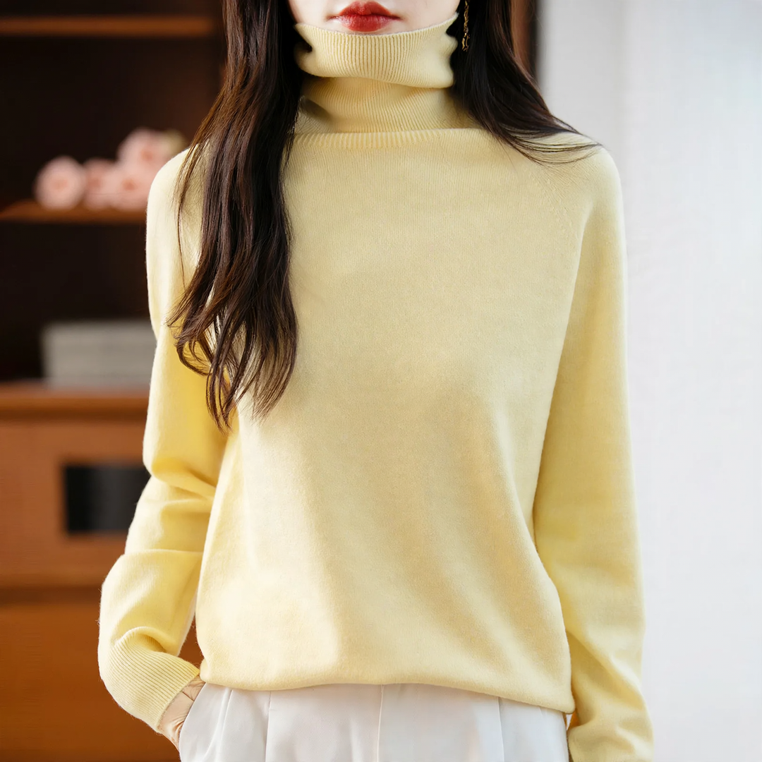 Ladies knit sweater with high collar, loose