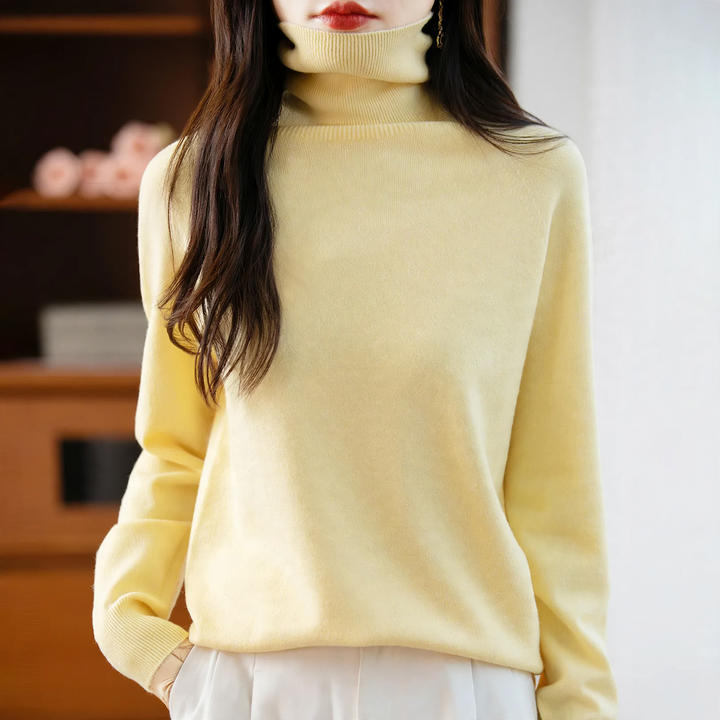 Ladies knit sweater with high collar, loose
