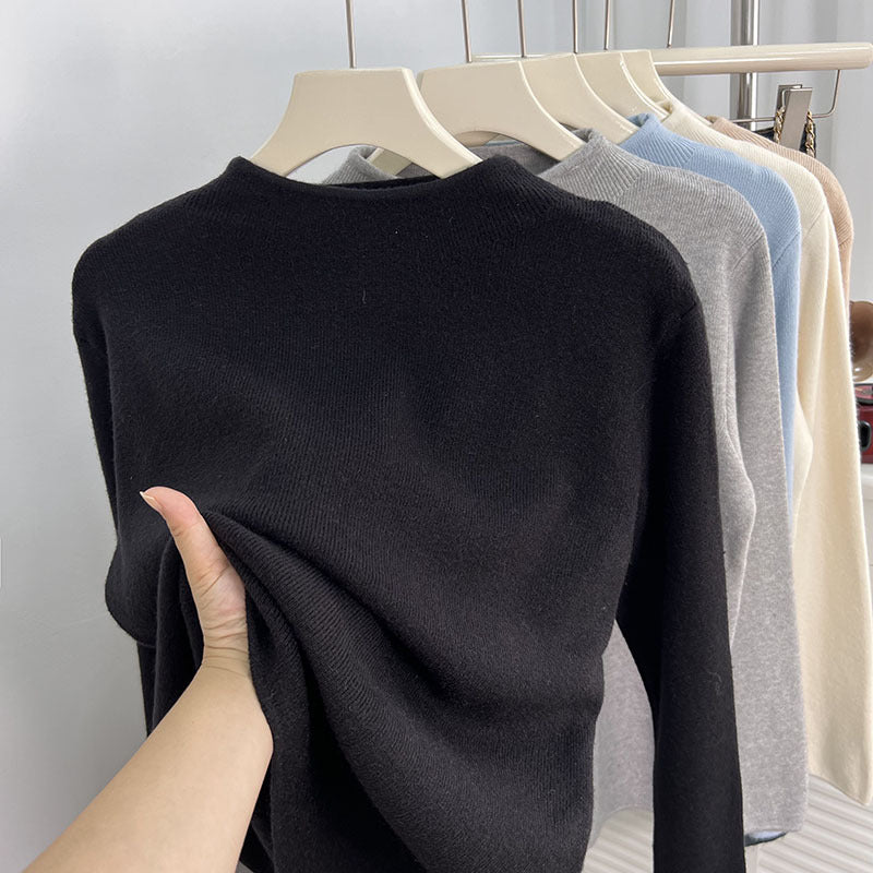 Women's knit pullover with stand-up collar, soft material