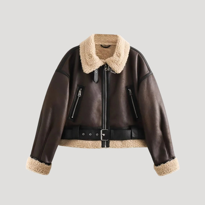 Mune | Women's Aviator Jacket Made of Faux Leather with Shearling Winter Coat
