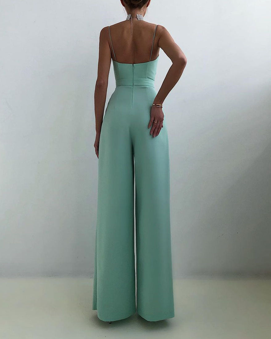 Jumpsuit with straight leg and high waist and spaghetti straps