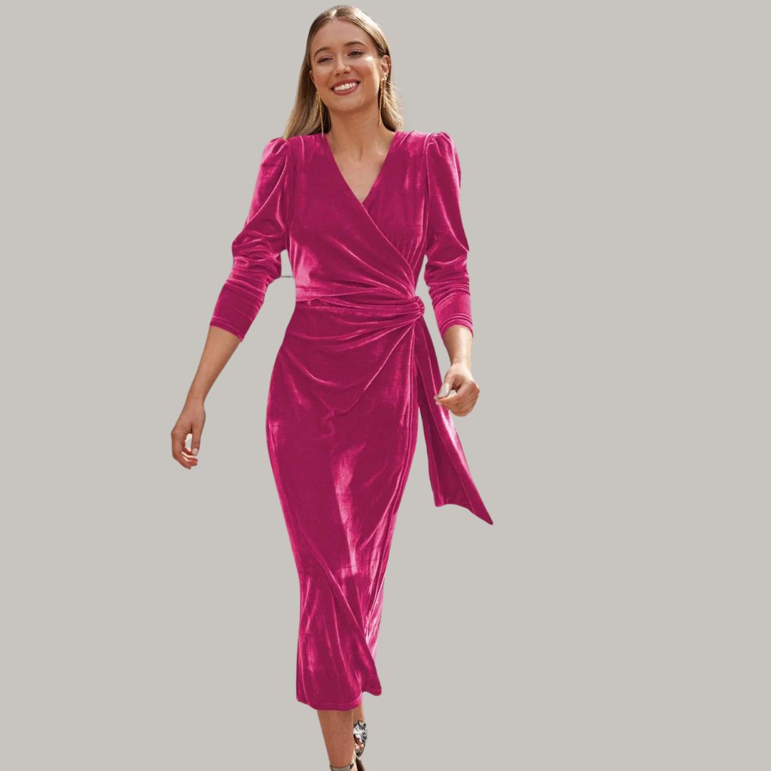 Mune | Midi Portfolio Dress In Velour with Puff Sleeves