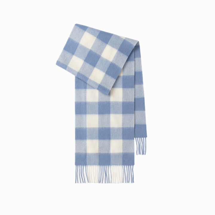 Checked wool scarf with fringes, 100% wool