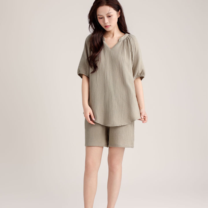 Women’s Pajama Set, Double Layer Gauze, V-Neck