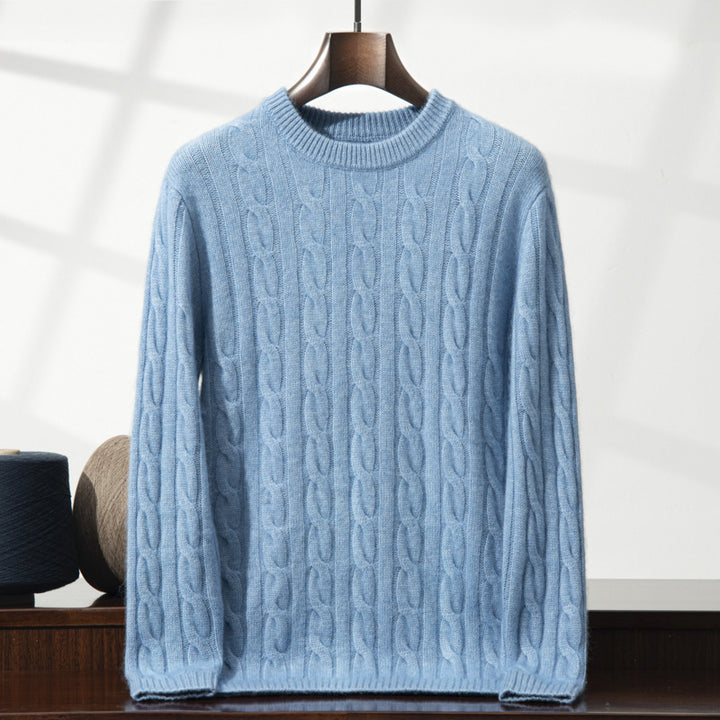 Men's cashmere sweater, cable pattern, heavy knit design
