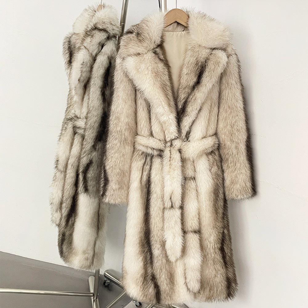Long women's faux fur coat, lined