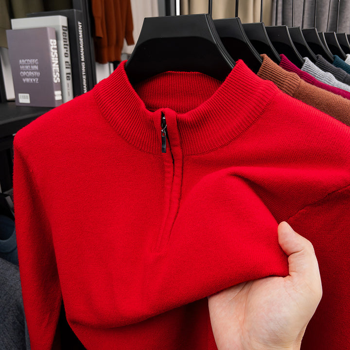Men's wool sweater with stand-up collar and zipper