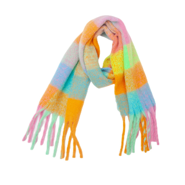 Thick scarf with fringes, checked