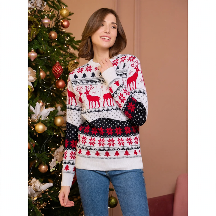 Unisex knit sweater with reindeer motif