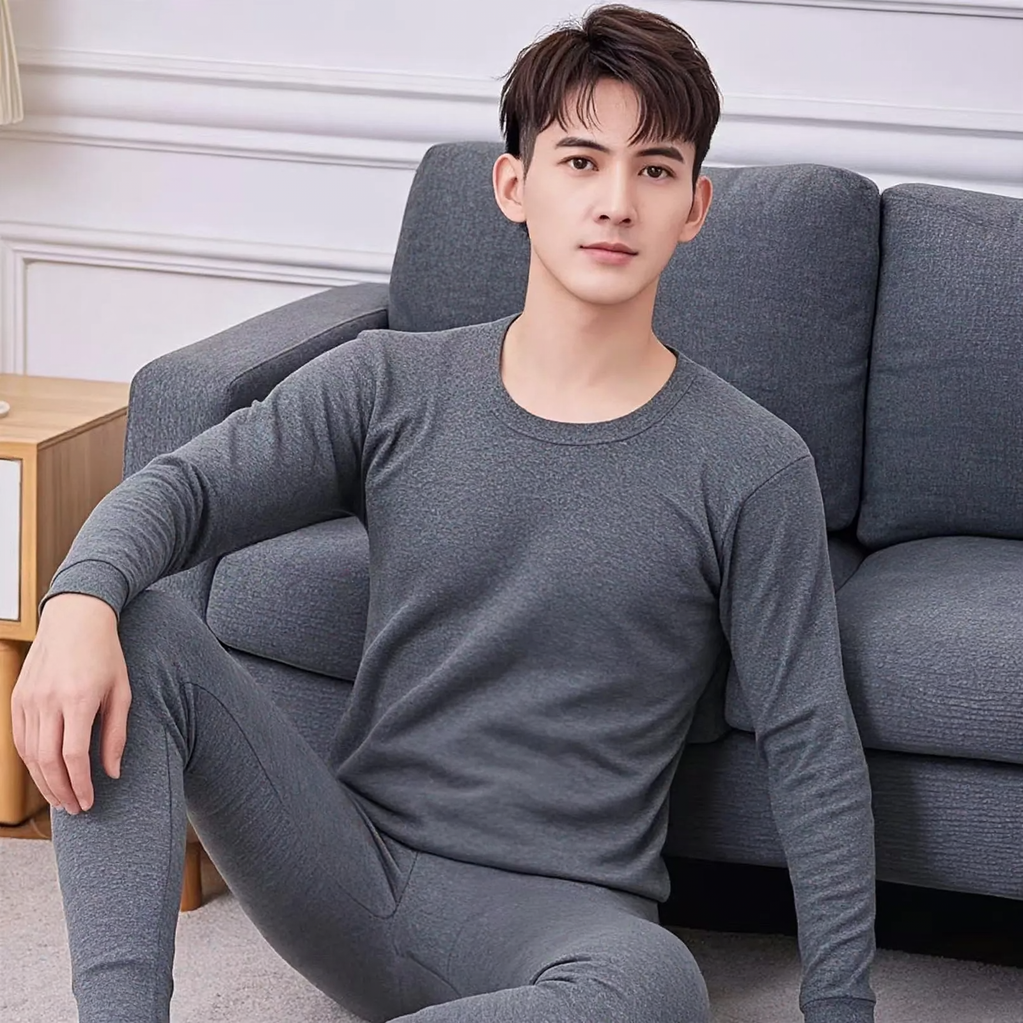 Cotton thermal set with stand-up collar for men