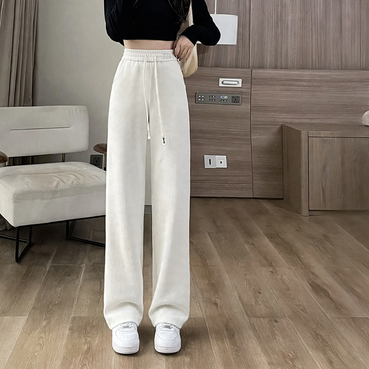 Padded corduroy leisure pants with high waist