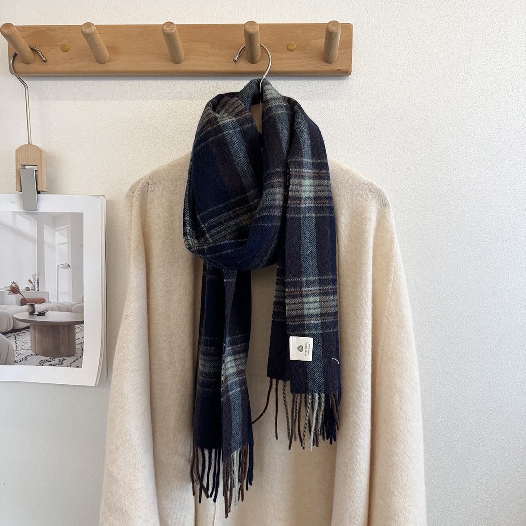 Wool scarf with check pattern, 100% wool, 165x30 cm