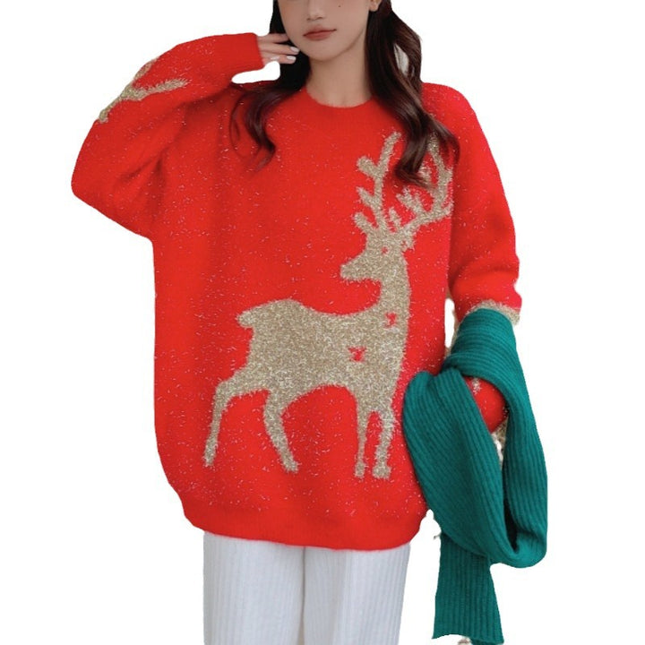 Christmas knitted sweater with animal motif