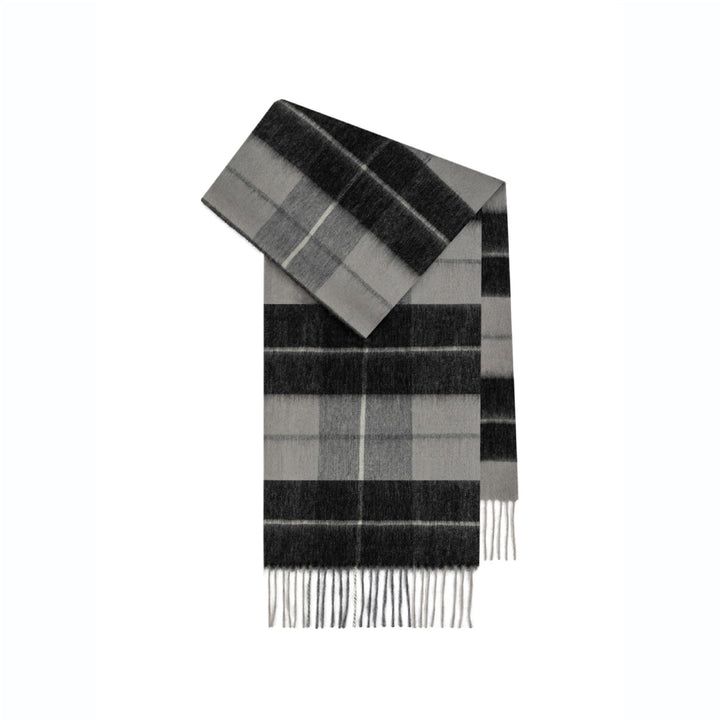 Checked wool scarf with fringes, 100% wool