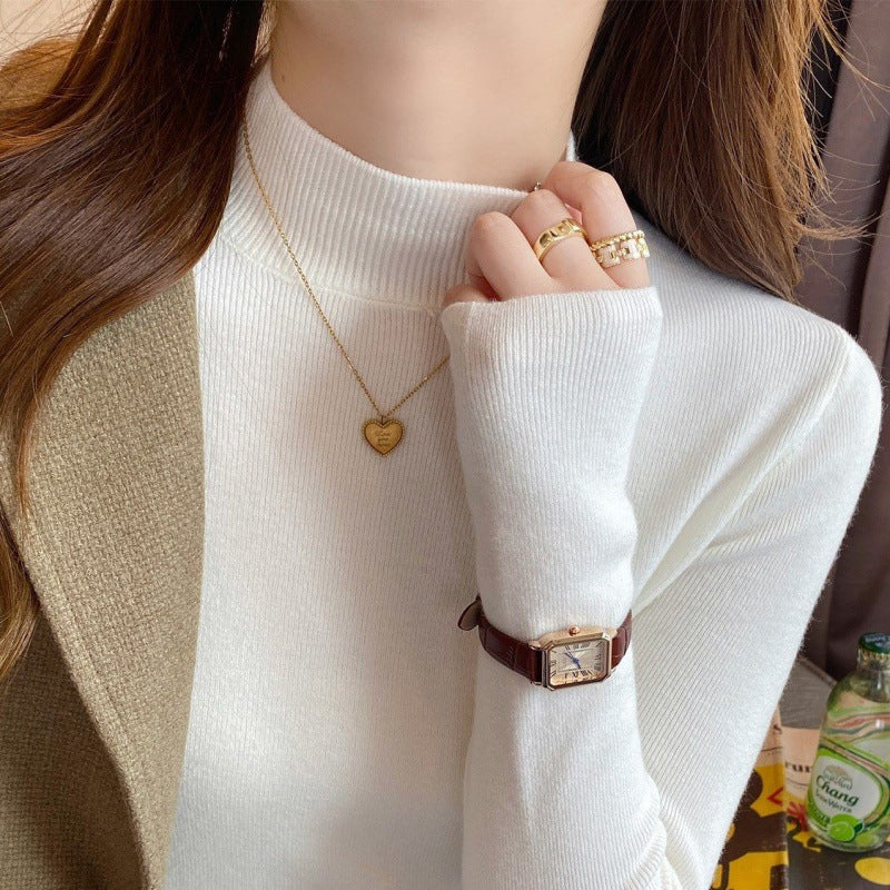 Women’s knitted sweater, stand-up collar, fitted