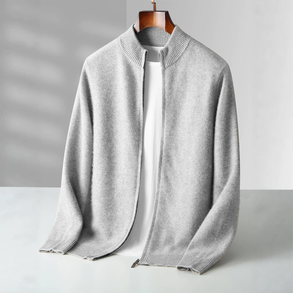 Men's cardigan made of pure wool, standing collar, 500g