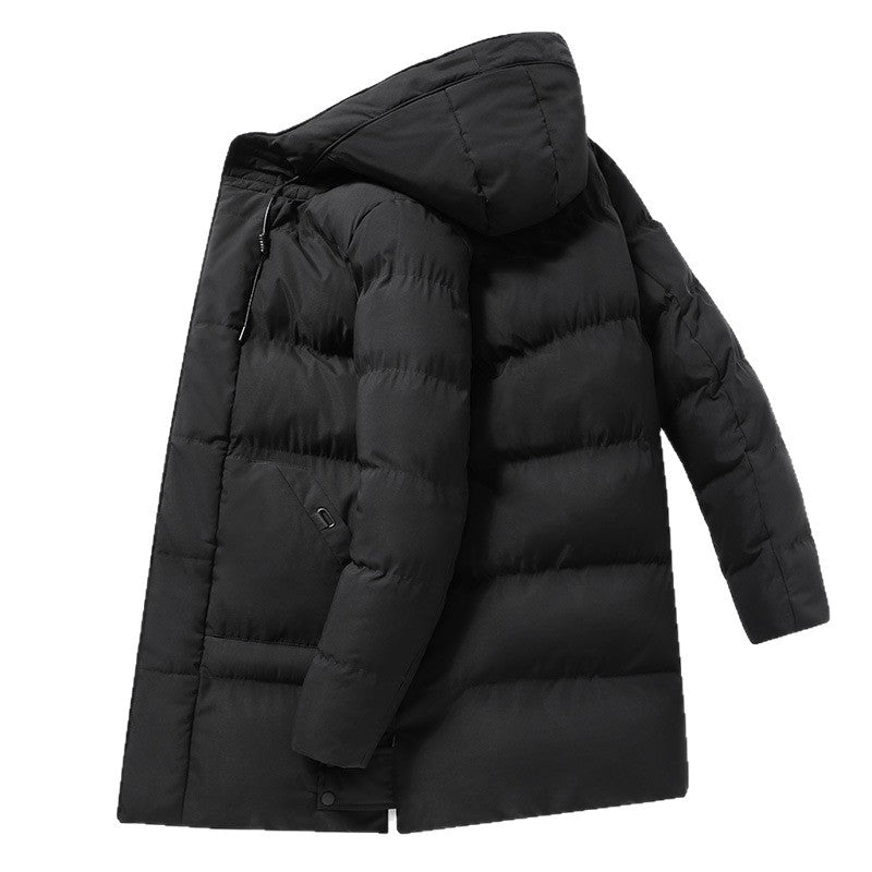 Long men's hooded jacket, lined, windproof