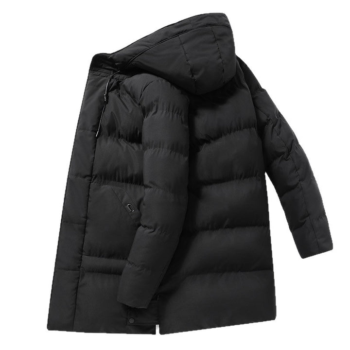 Long men's hooded jacket, lined, windproof