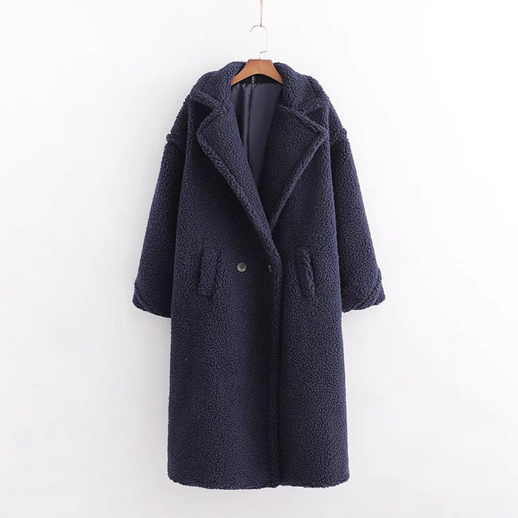 Women’s Teddy Coat, mid-length, with large lapels