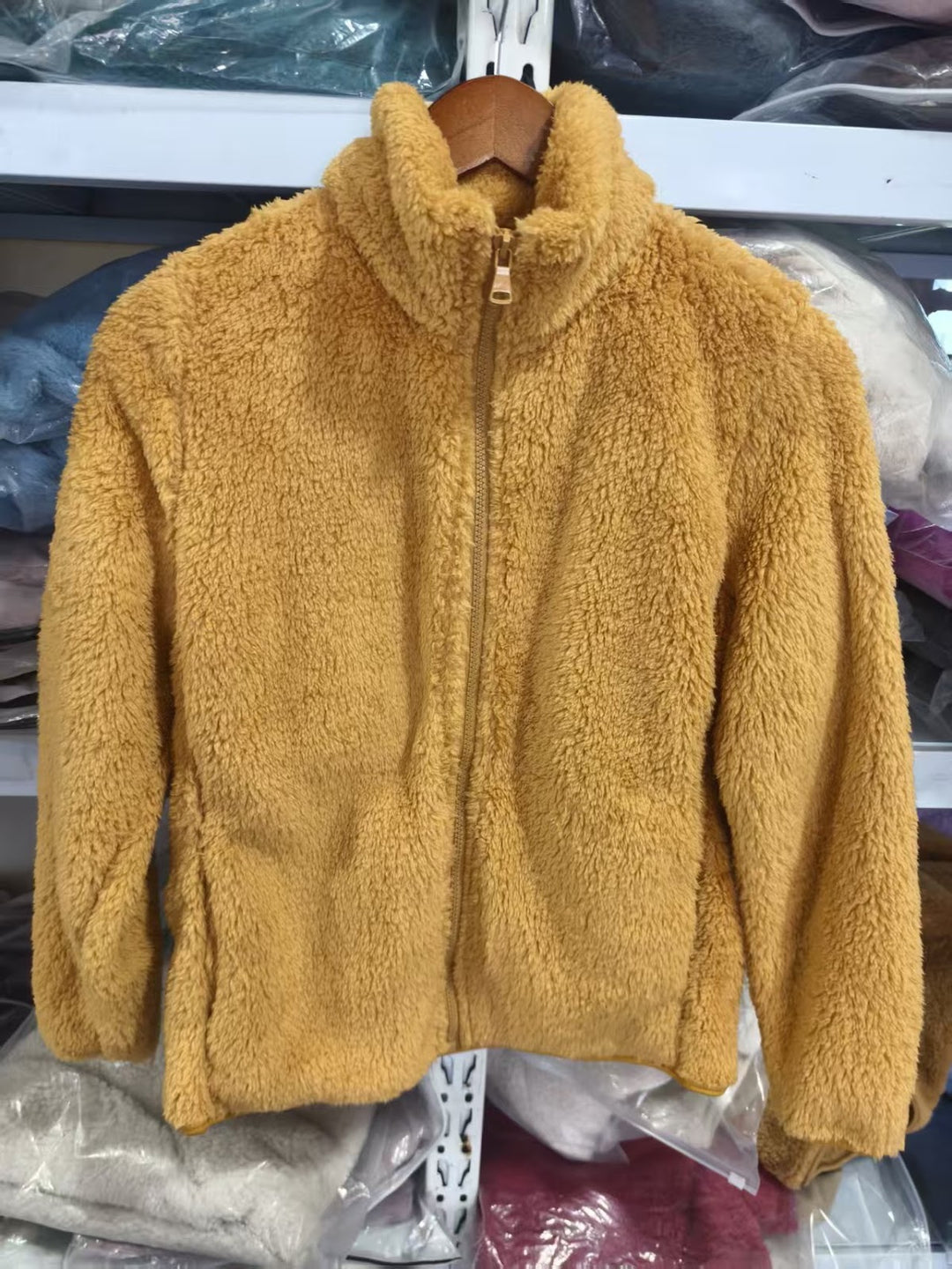 Fleece jacket with stand-up collar and zipper