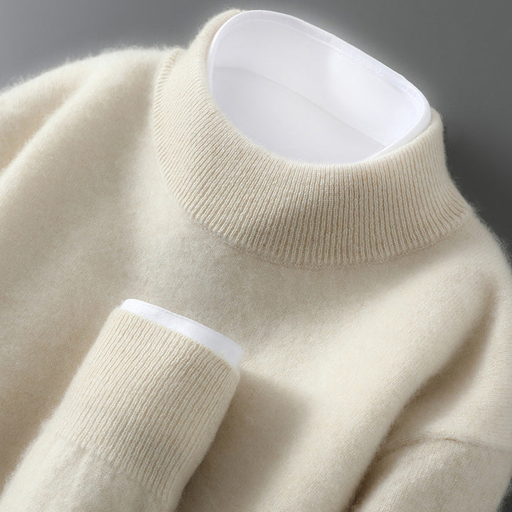 Men's wool sweater with stand-up collar, 100% wool