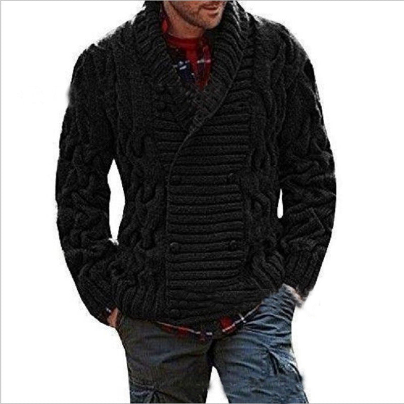 Men's chunky knit cardigan with shawl collar and cable pattern Mune Fashion