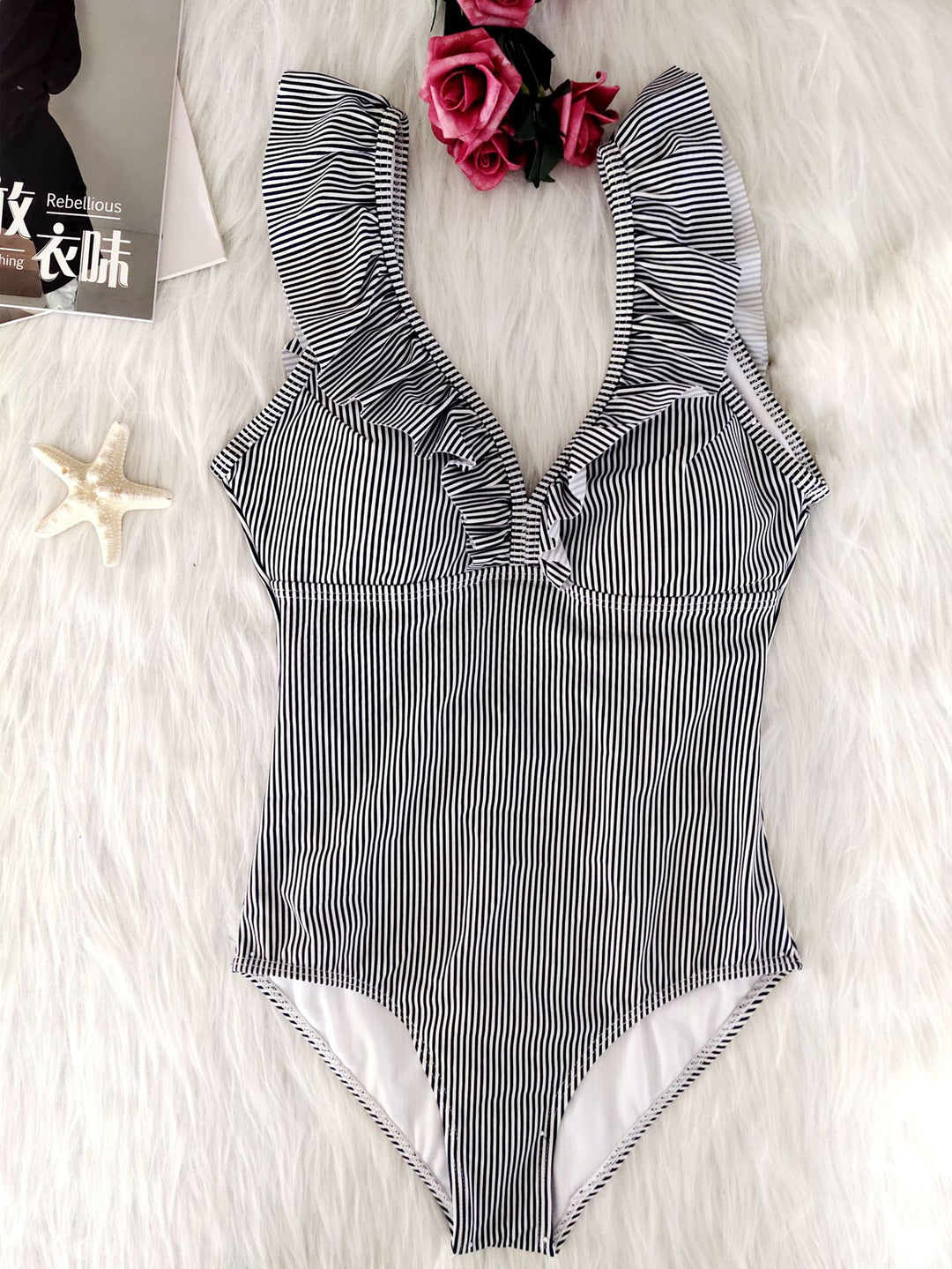 Ladies Terry Cloth Swimsuit with Ruffle Details Mune Fashion