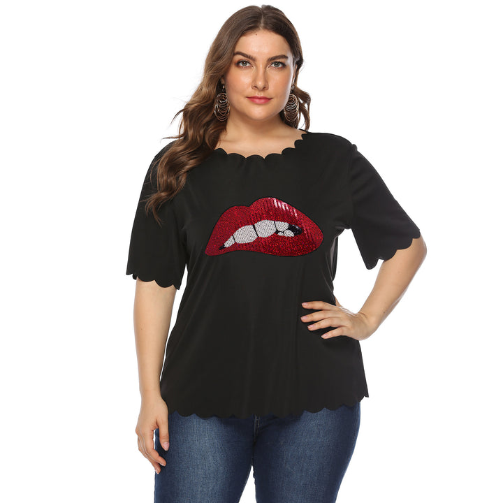 Women's fashionable t-shirt with shiny lip motif Mune Fashion