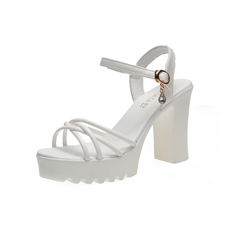 Ladies' platform sandal with delicate multi straps, adjustable ankle strap, and profiled platform sole Mune Fashion
