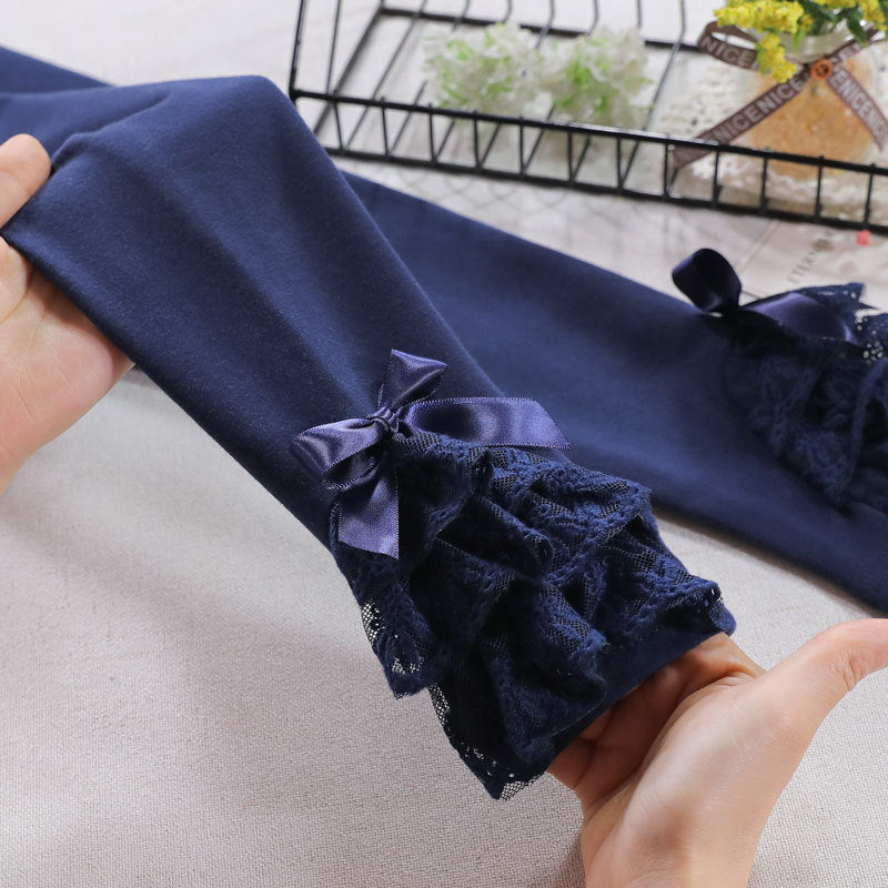 Girl Leggings with Ruffles and Bow Accents Mune Fashion