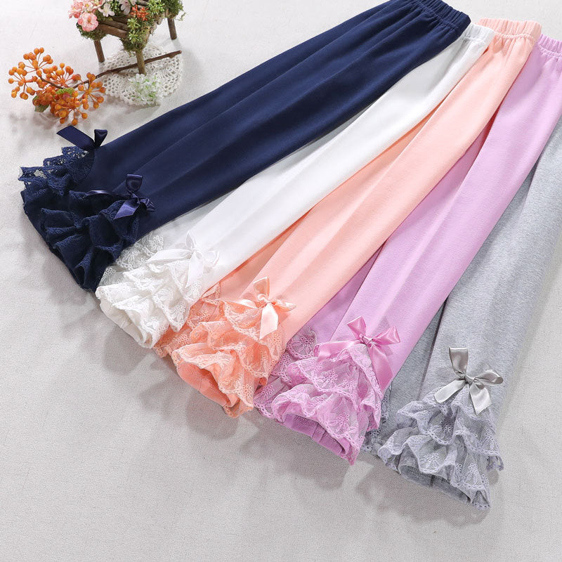 Girl Leggings with Ruffles and Bow Accents Mune Fashion