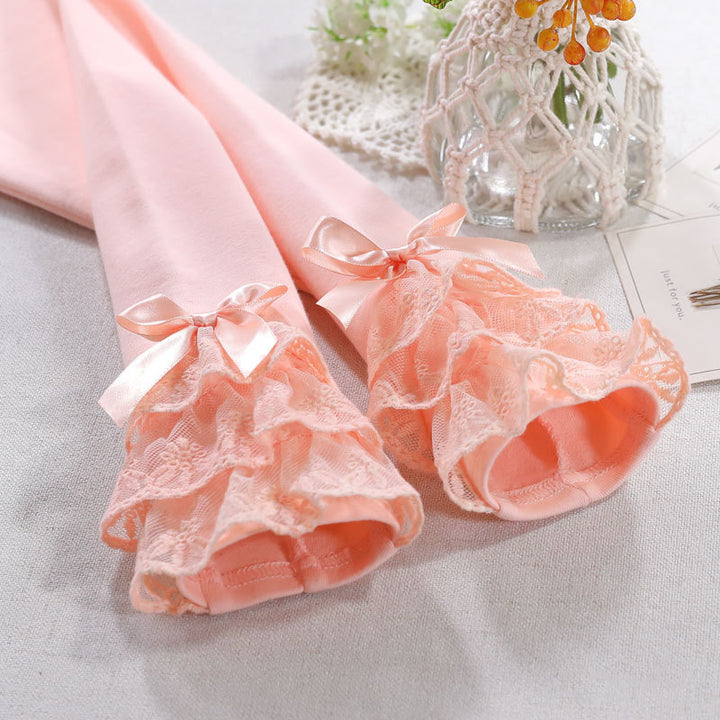 Girl Leggings with Ruffles and Bow Accents Mune Fashion