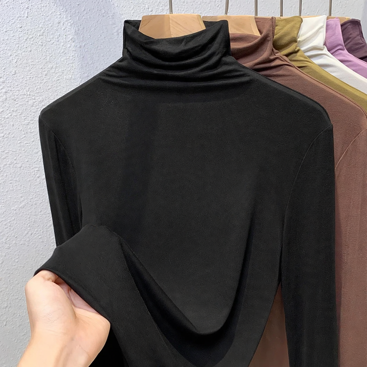 Ladies long sleeve shirt with stand-up collar and ribbed texture