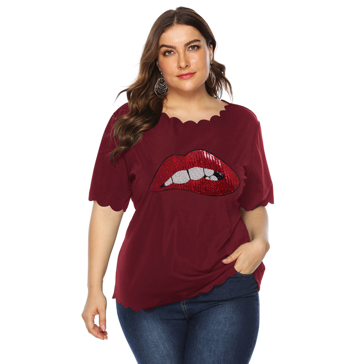Women's fashionable t-shirt with shiny lip motif Mune Fashion