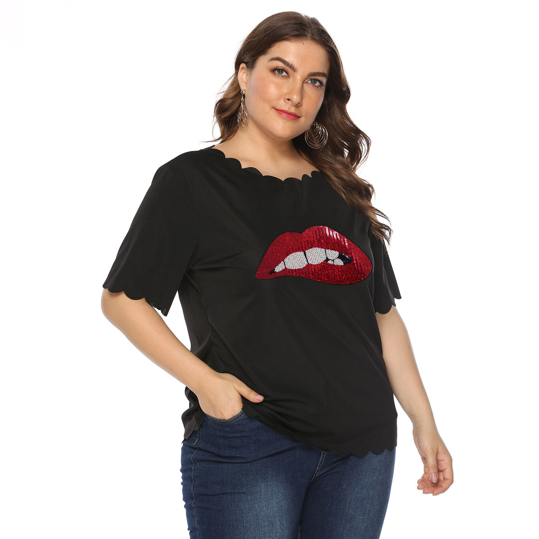 Women's fashionable t-shirt with shiny lip motif Mune Fashion