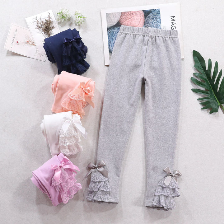 Girl Leggings with Ruffles and Bow Accents Mune Fashion