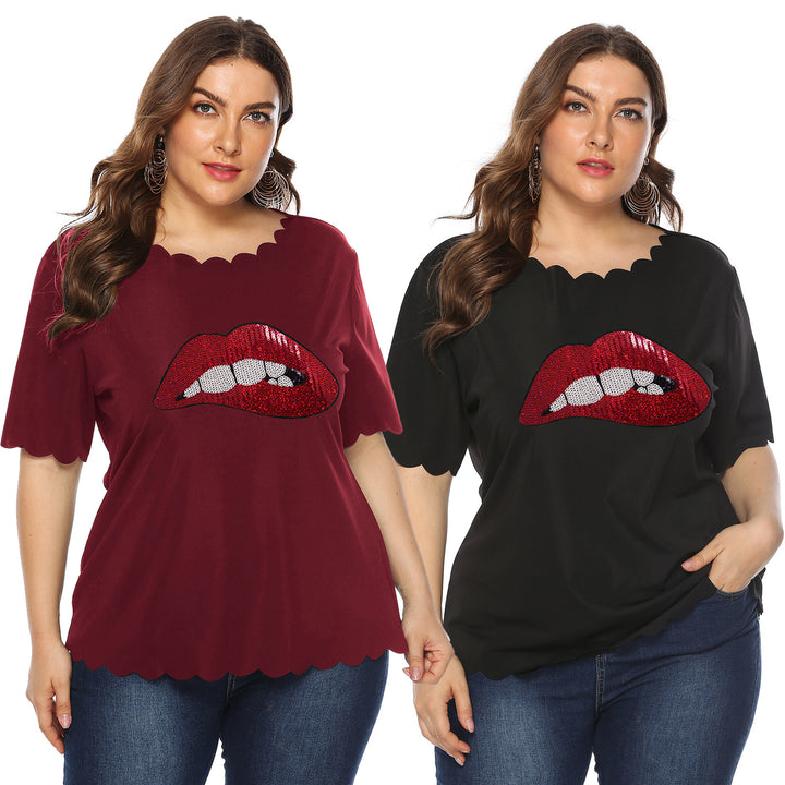 Women's fashionable t-shirt with shiny lip motif Mune Fashion