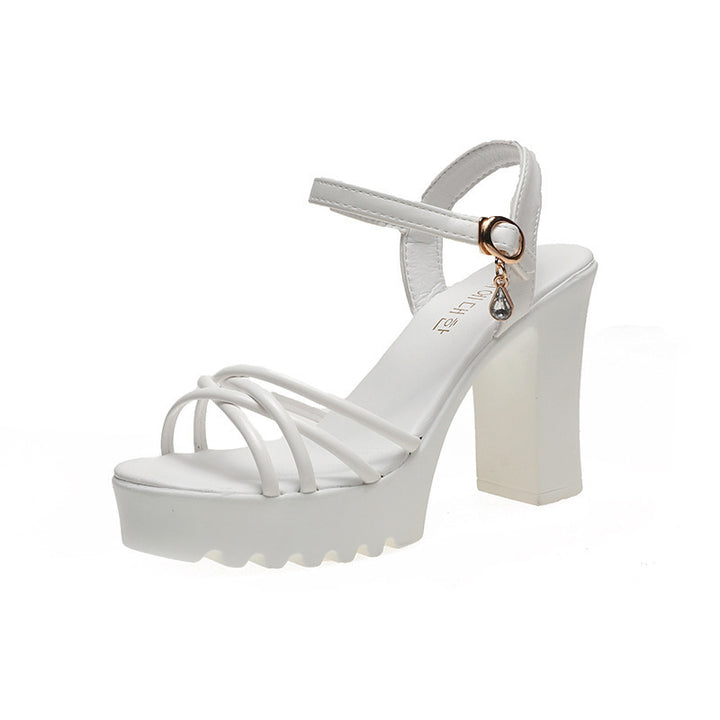 Ladies' platform sandal with delicate multi straps, adjustable ankle strap, and profiled platform sole Mune Fashion