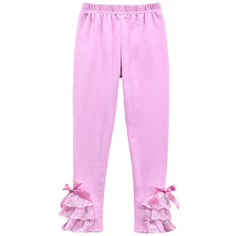 Girl Leggings with Ruffles and Bow Accents Mune Fashion