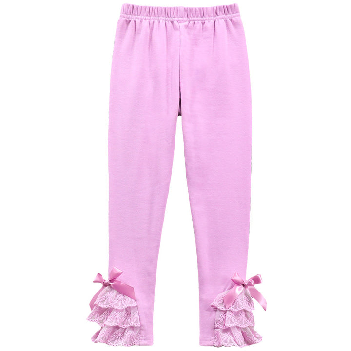 Girl Leggings with Ruffles and Bow Accents Mune Fashion