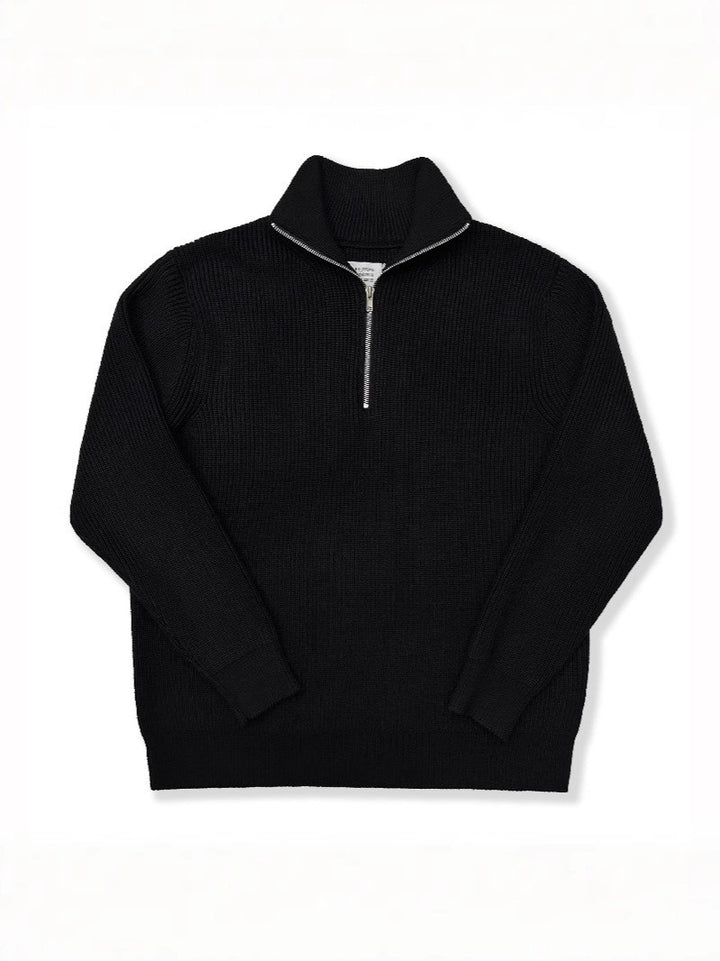 Unisex knitted sweater with zipper and stand-up collar