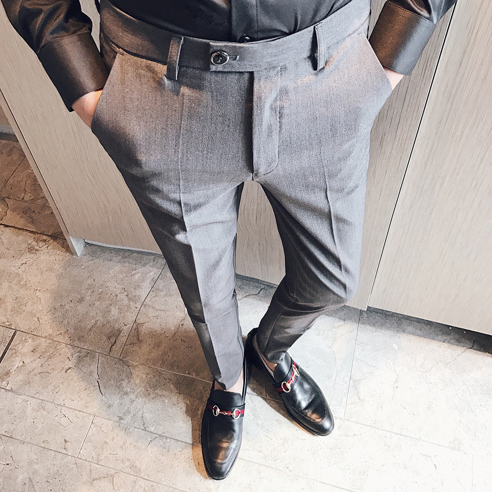 Men's narrow slim business pants with crease, mid-rise waistband, and tapered leg Mune Fashion