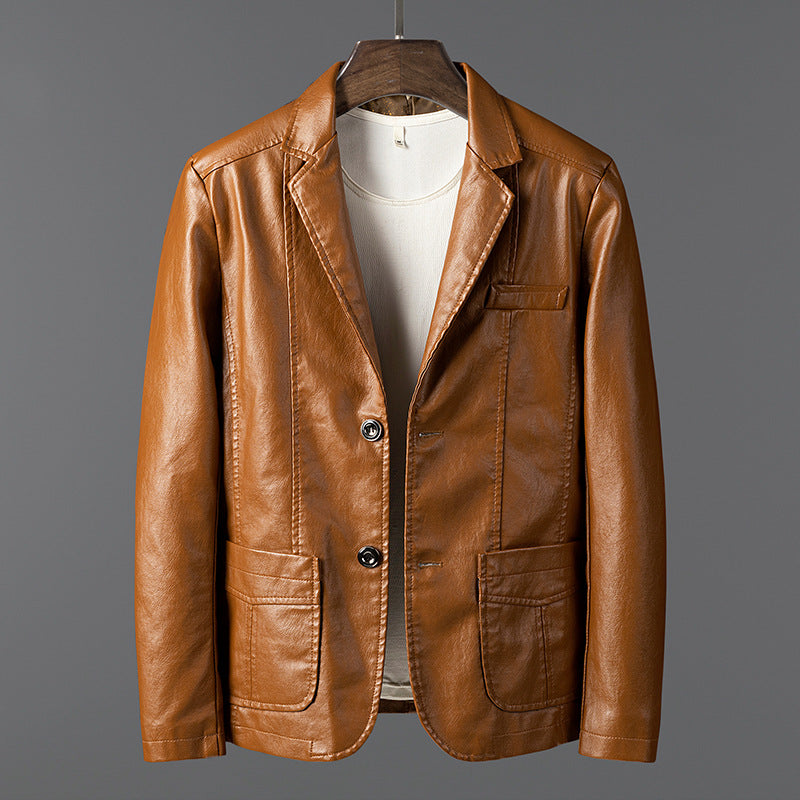 Men's leather look blazer jacket in blazer cut with lapel collar and patch pockets Mune Fashion