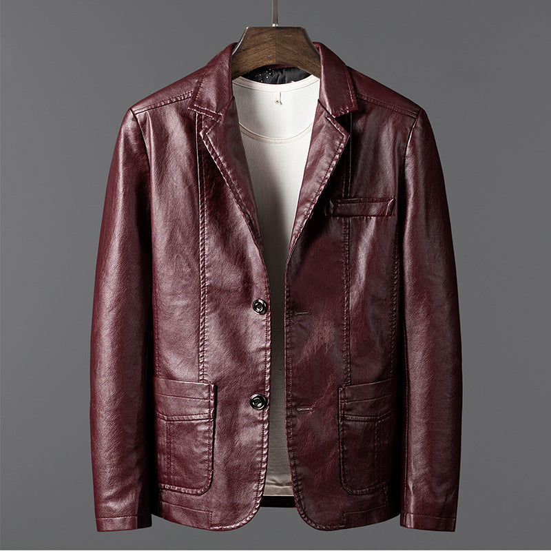 Men's leather look blazer jacket in blazer cut with lapel collar and patch pockets Mune Fashion
