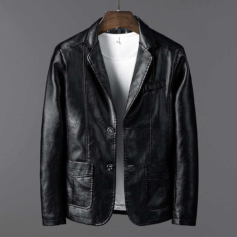 Men's leather look blazer jacket in blazer cut with lapel collar and patch pockets Mune Fashion