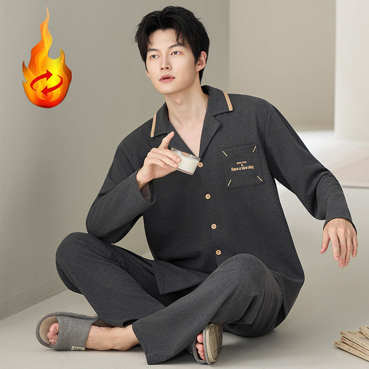 Men's Pajama Set, Silk and Wool, Long Sleeve, with Lapel